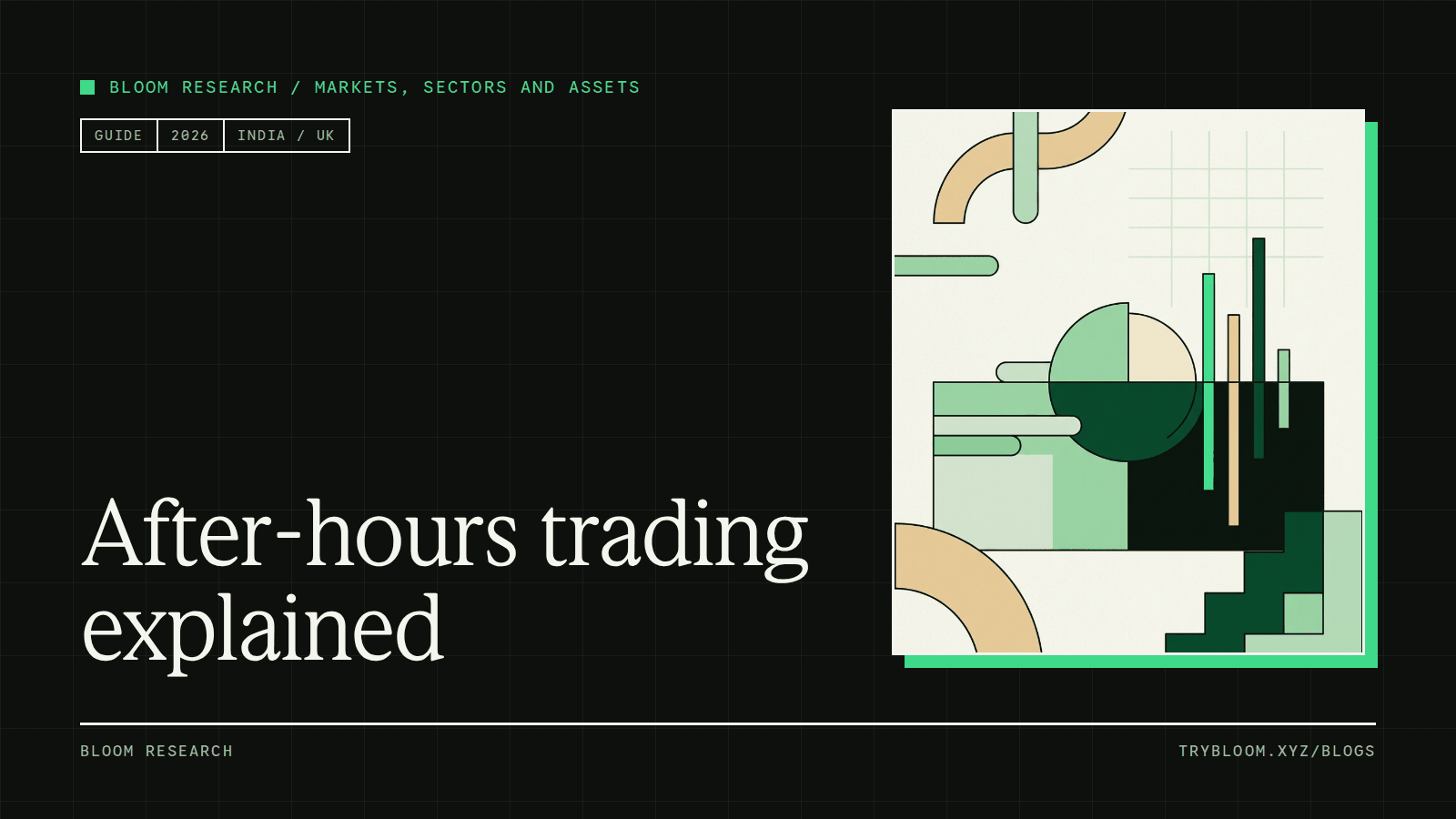 Abstract cover for a guide to US after-hours trading with a circle setting below a horizon line